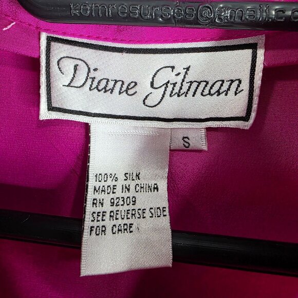 Womens Vintage Diane Gilman Pink 100% Silk Sequin Blouse Button Up Long Sleeve S - Picture 2 of 8